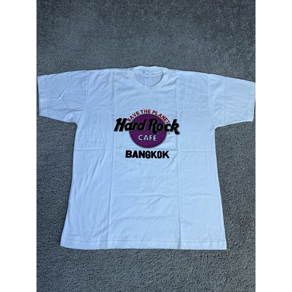 Vintage Hard Rock Bangkok Cafe Shirt Mens L White Graphic Crew Neck Cotton